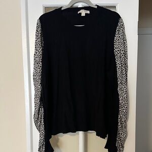 MICHAEL Michael Kors Black Sweater with Leopard-Print Sleeves